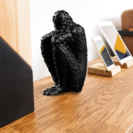 Deep Thinking Resin Sitting Man Figurine (Black)